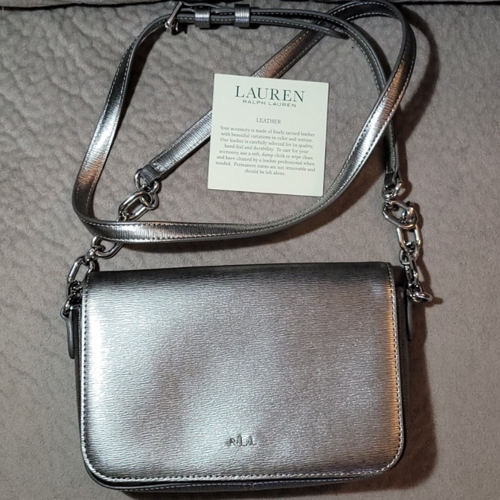 Ralph Lauren Leather Silver Crossbody/ Shoulder bag